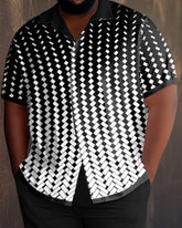 Big Guys Black Plaid Short Sleeve Two Piece Walking Set